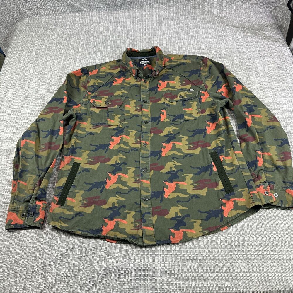 ecko unltd Shirt Mens XXL‎ Green Camo Button Up Front Pockets Outdoors